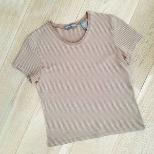 Valerie Stevens Short Sleeve Stretch Cotton Tee, Golden Tan Striped, SP (4P, 6P)